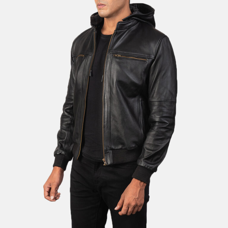 Mens Bouncer Biz Black Leather Bomber Jacket5864-3-1568466319023